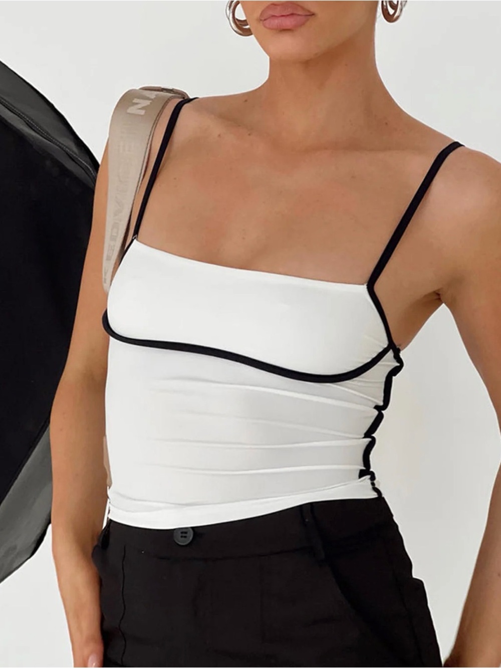 NWOT Commense White Cami with Black Contrast Trim Small